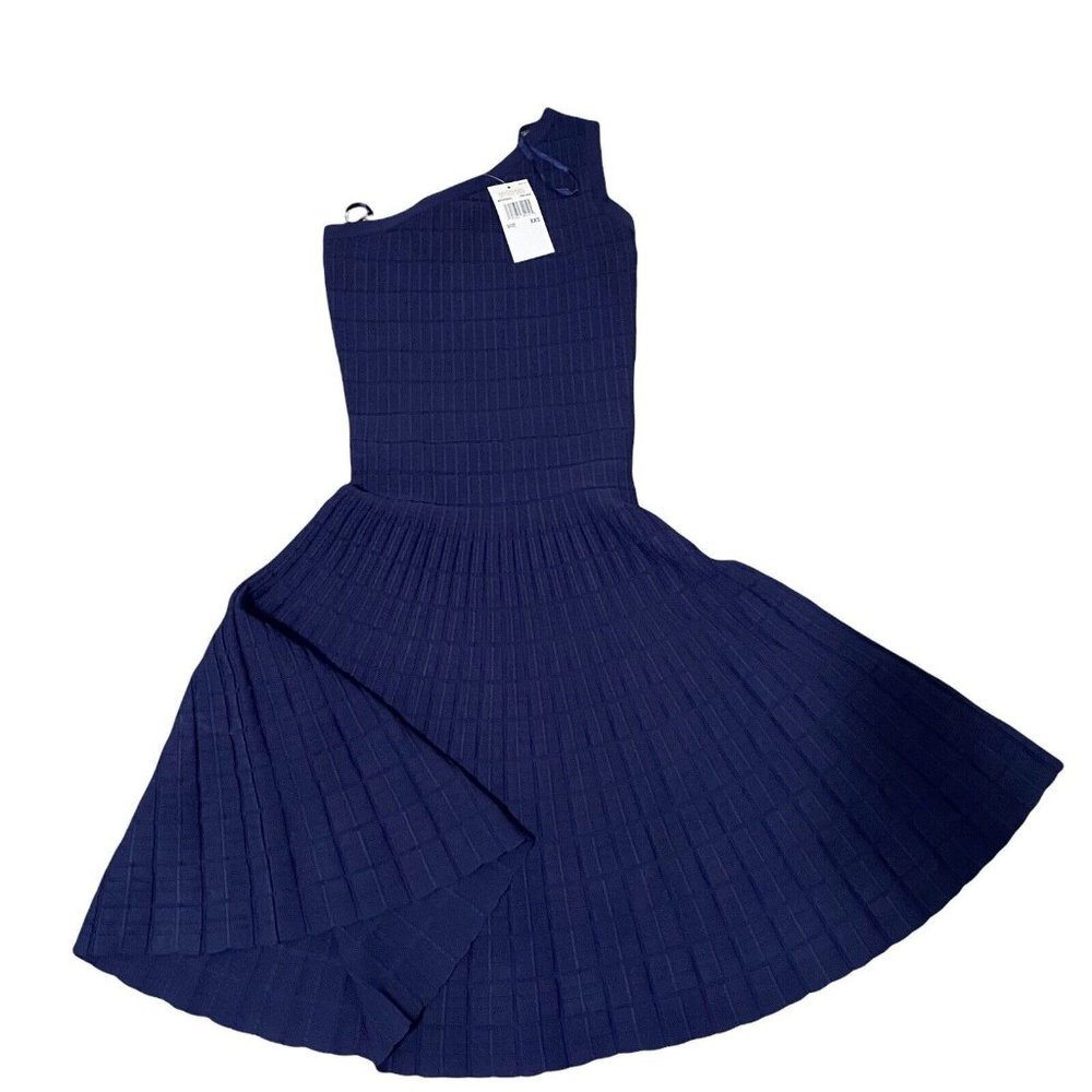 MICHAEL KORS One shoulder jacquard knit Blue dress Asymmetrical Stretch XXS NWT